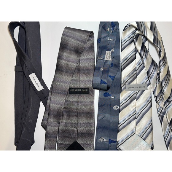 60s-90s Vintage Grey‎ & Blue Ties - Lot of 4 Ice Pack Stripes Snail Solid - Picture 4 of 4